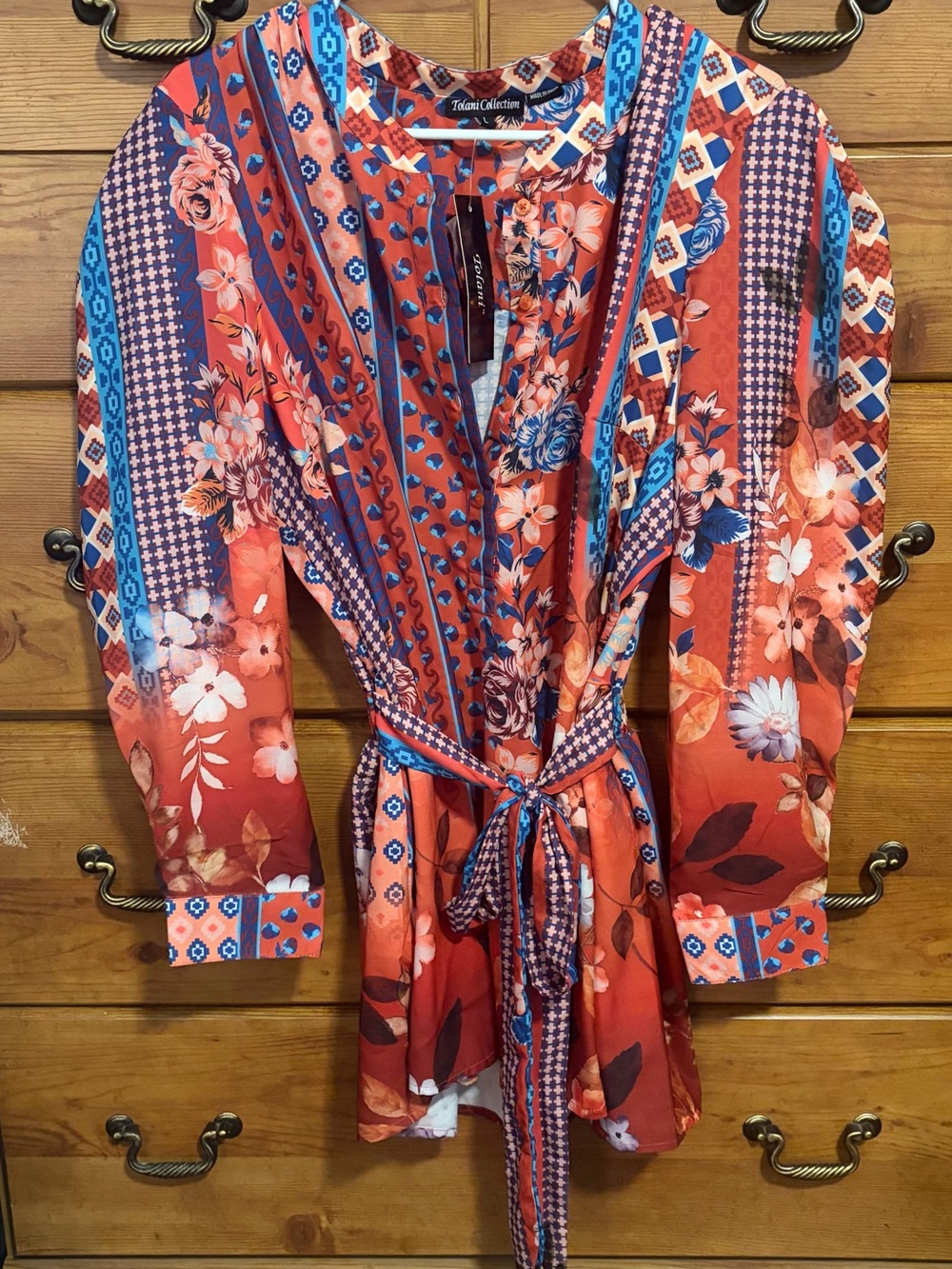 Tolani Coral Floral Print Shirt Dress
